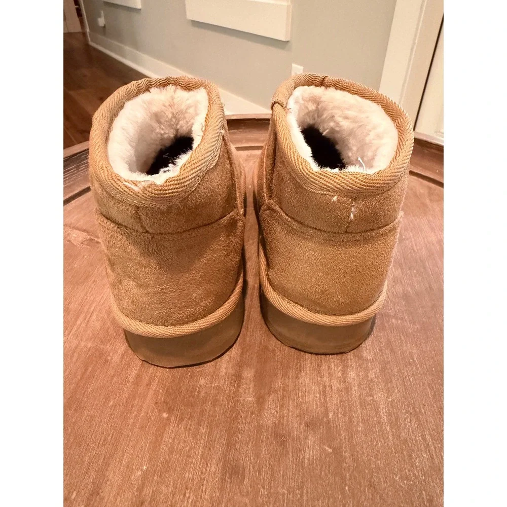 The Childrens Place Kids Faux Suede Fur Lined Ankle Boots Chestnut Brown Size 1